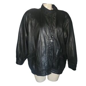 Jean‎ Pierre Genuine Leather Bomber Jacket Black retro vintage 90s bikercore